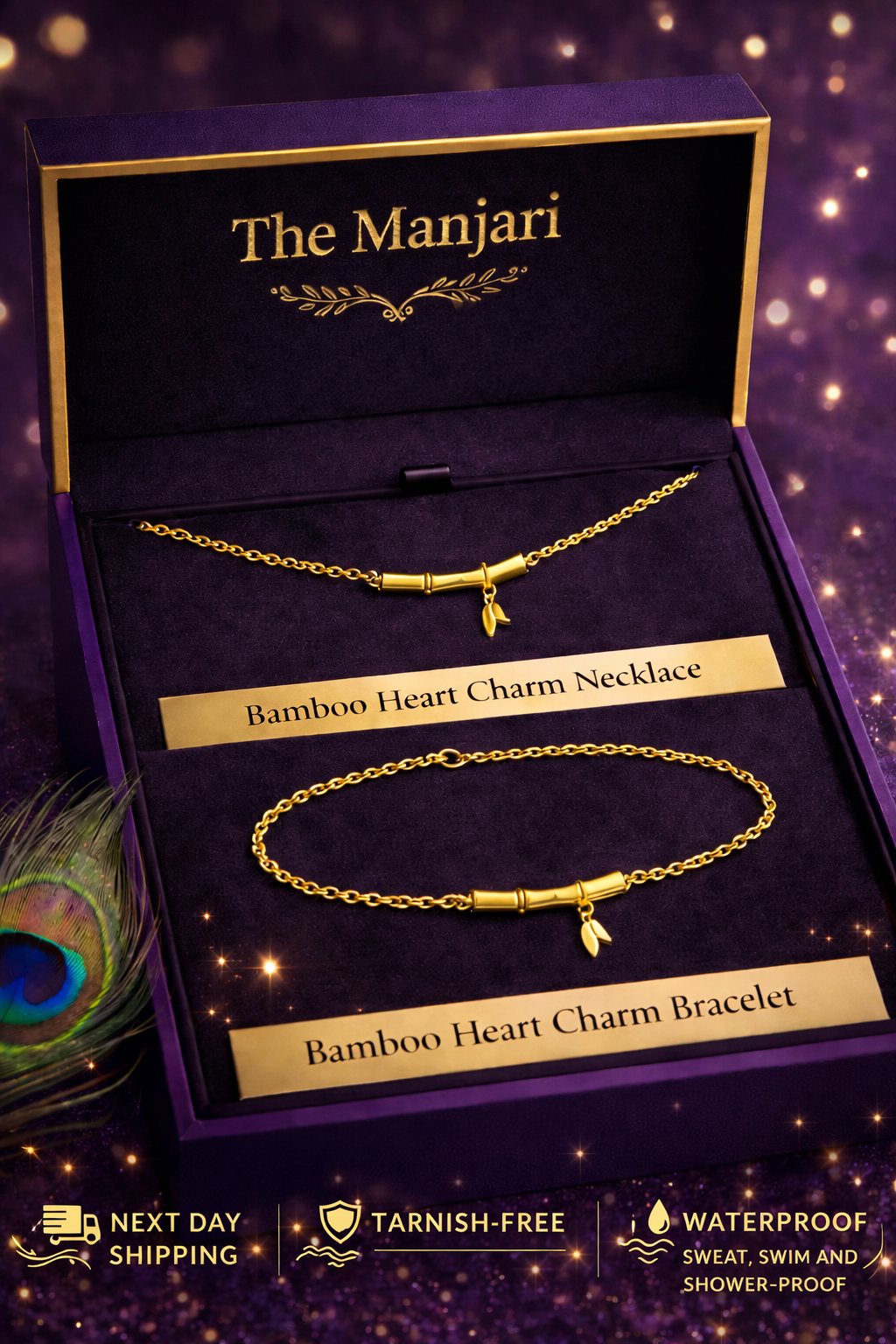 Bamboo Heart Necklace & Bracelet Set