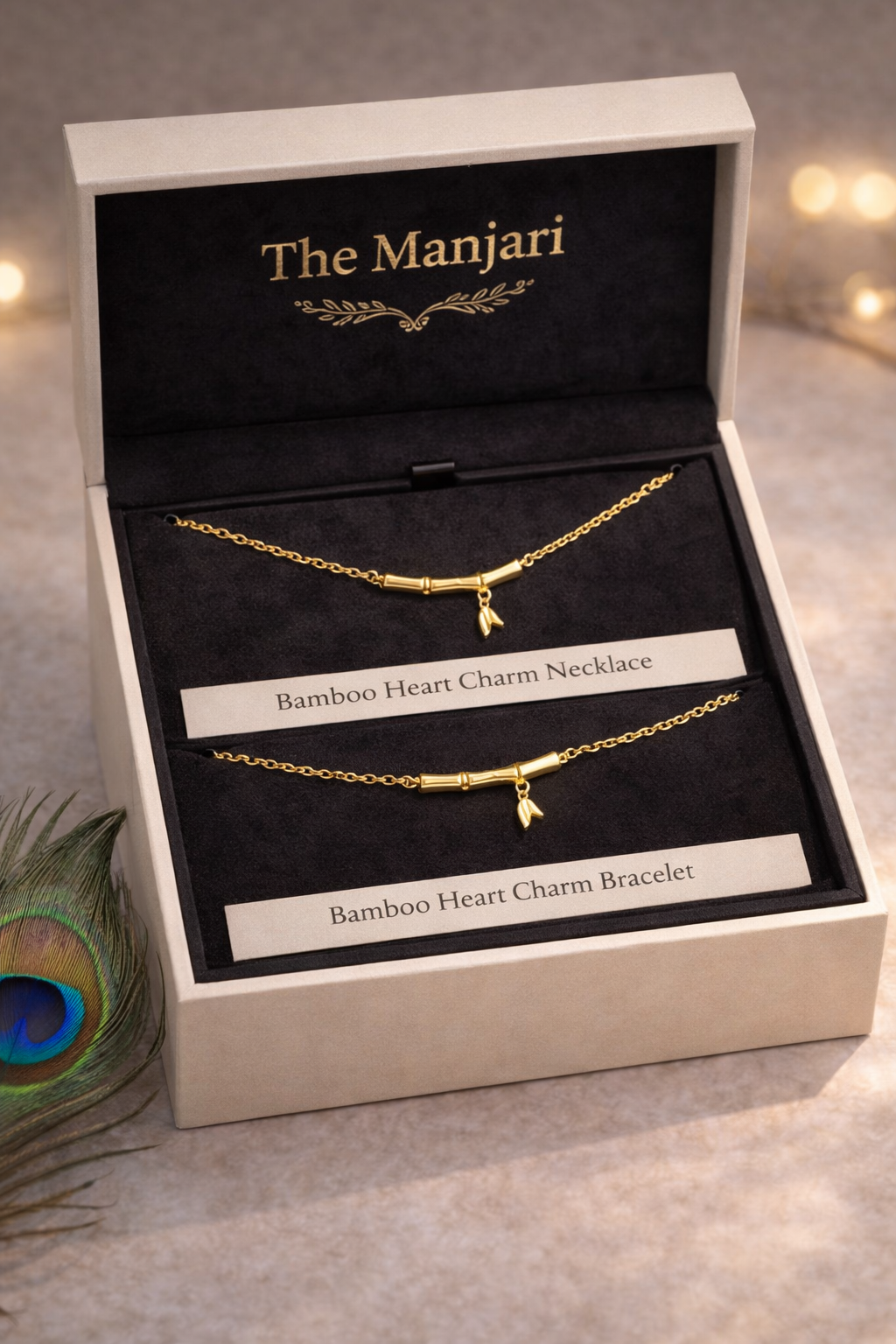 Bamboo Heart Necklace & Bracelet Set
