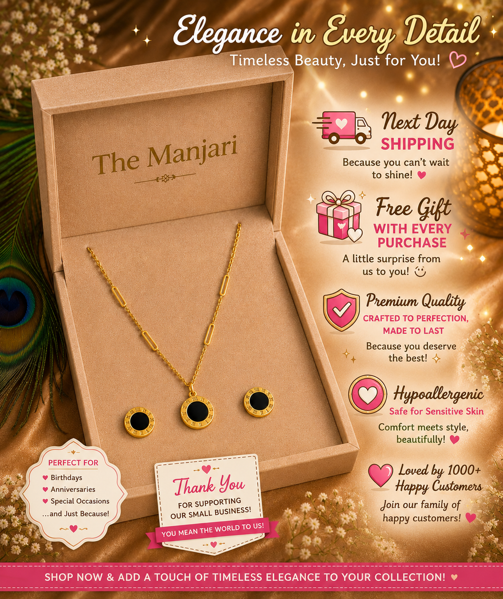 Luxury Roman Numeral Jewelry Collection | Gold & Silver Necklace, Bracelet, Bangle Bracelet & Earrings Set | Waterproof Tarnish-Free Stainless Steel Gift for Her