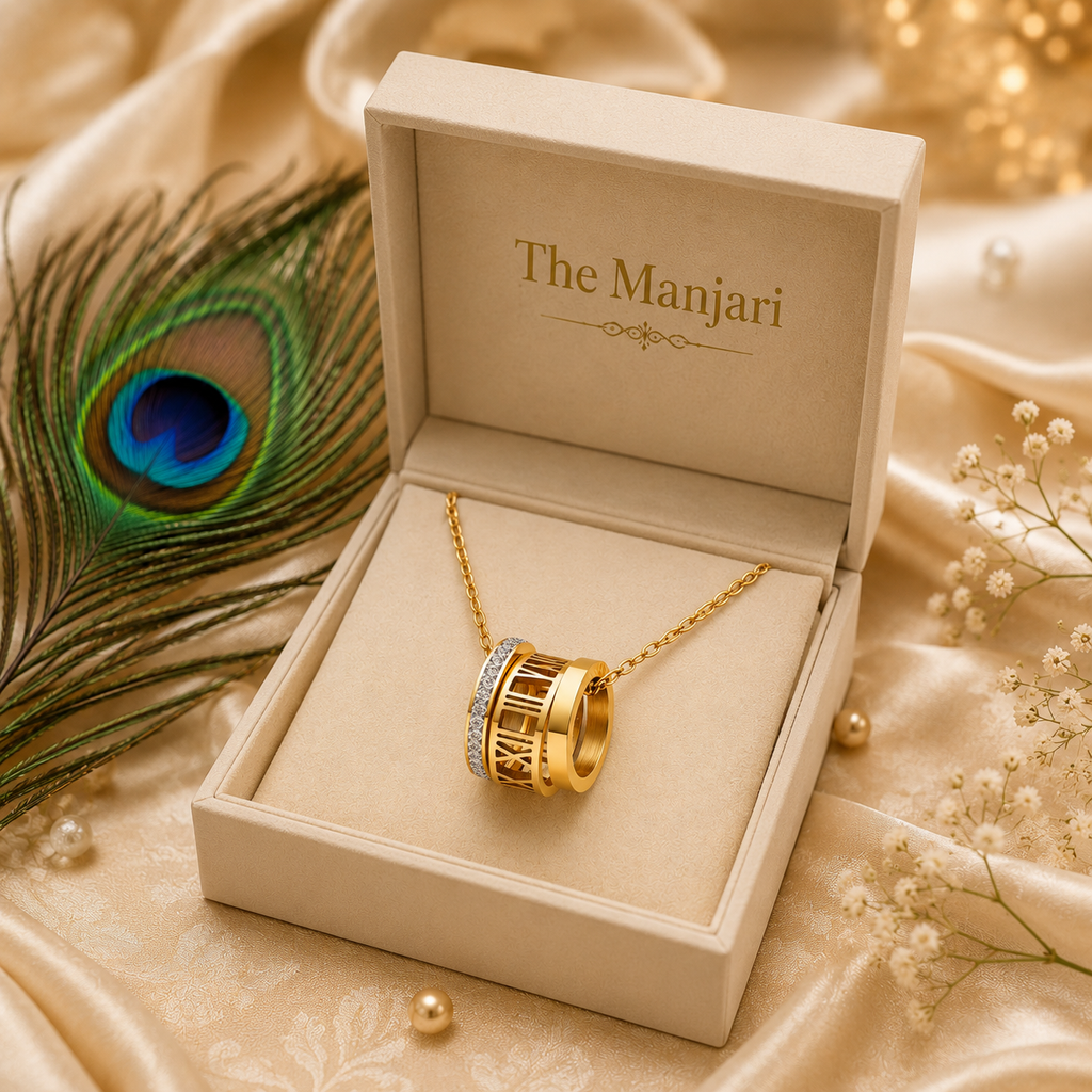 Luxury Roman Numeral Pendant Necklace – 18K Gold Plated Stainless Steel | Waterproof Tarnish-Free CZ Necklace