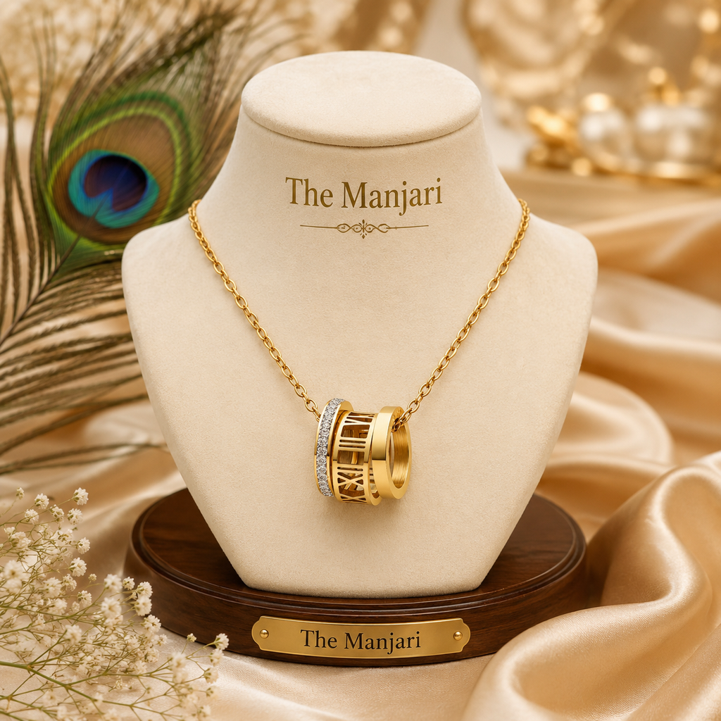 Luxury Roman Numeral Pendant Necklace – 18K Gold Plated Stainless Steel | Waterproof Tarnish-Free CZ Necklace