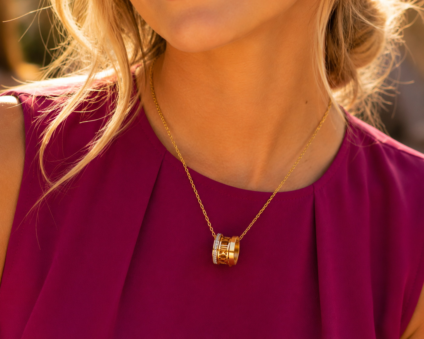 Luxury Roman Numeral Pendant Necklace – 18K Gold Plated Stainless Steel | Waterproof Tarnish-Free CZ Necklace
