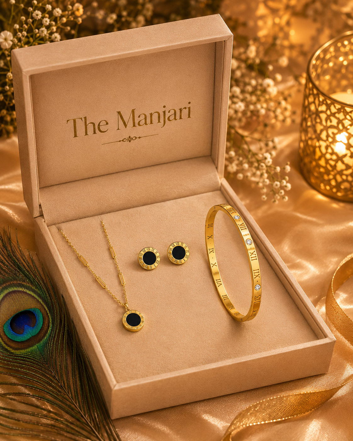 Luxury Roman Numeral Jewelry Collection | Gold & Silver Necklace, Bracelet, Bangle Bracelet & Earrings Set | Waterproof Tarnish-Free Stainless Steel Gift for Her