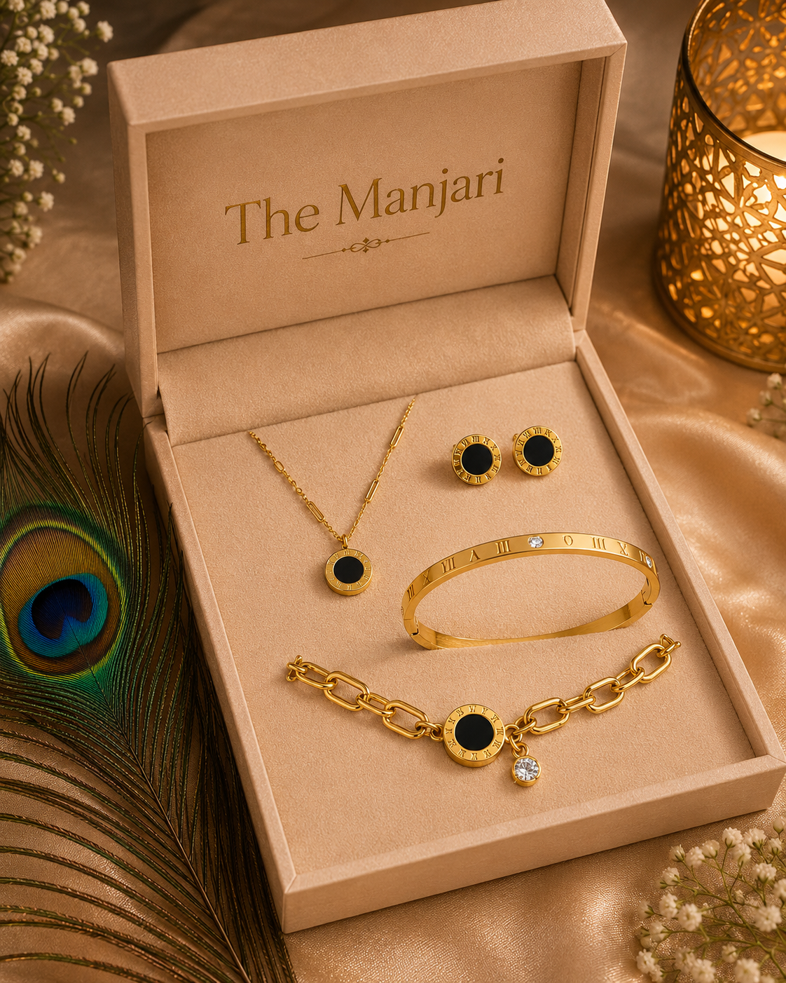 Luxury Roman Numeral Jewelry Collection | Gold & Silver Necklace, Bracelet, Bangle Bracelet & Earrings Set | Waterproof Tarnish-Free Stainless Steel Gift for Her