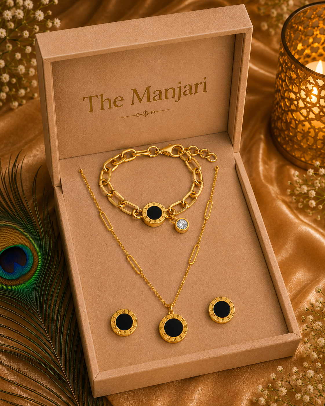 Luxury Roman Numeral Jewelry Collection | Gold & Silver Necklace, Bracelet, Bangle Bracelet & Earrings Set | Waterproof Tarnish-Free Stainless Steel Gift for Her