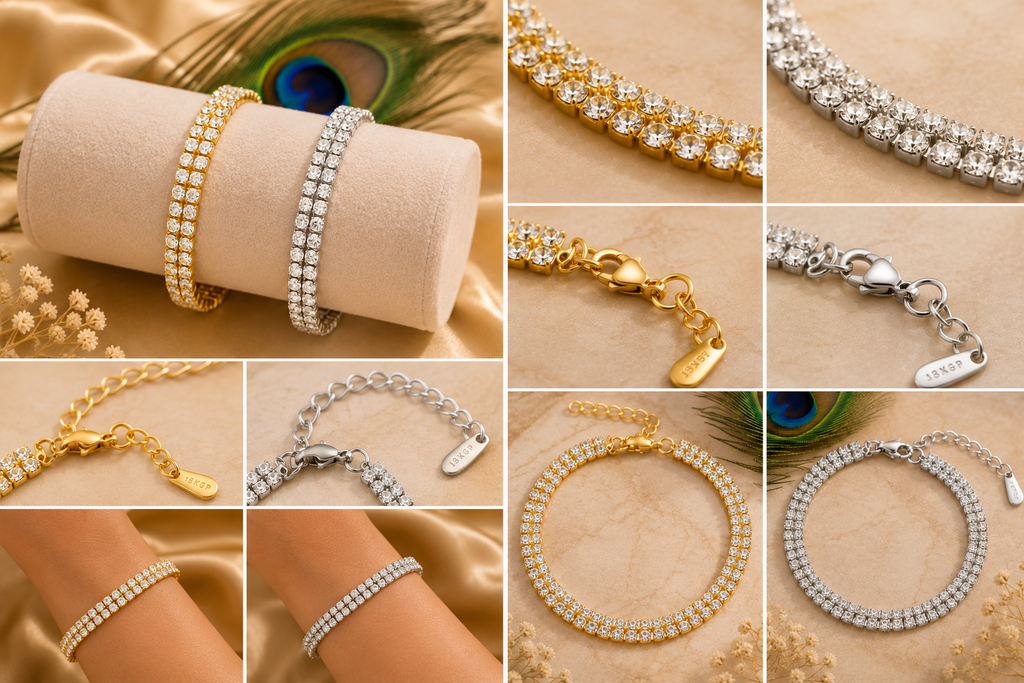 Luxury Tennis Bracelet | Waterproof Tarnish-Free 18K Gold & Silver Stainless Steel Crystal Bracelet for Women
