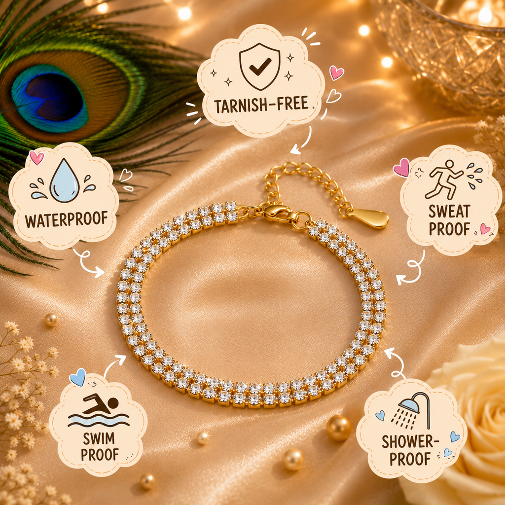 Luxury Tennis Bracelet | Waterproof Tarnish-Free 18K Gold & Silver Stainless Steel Crystal Bracelet for Women
