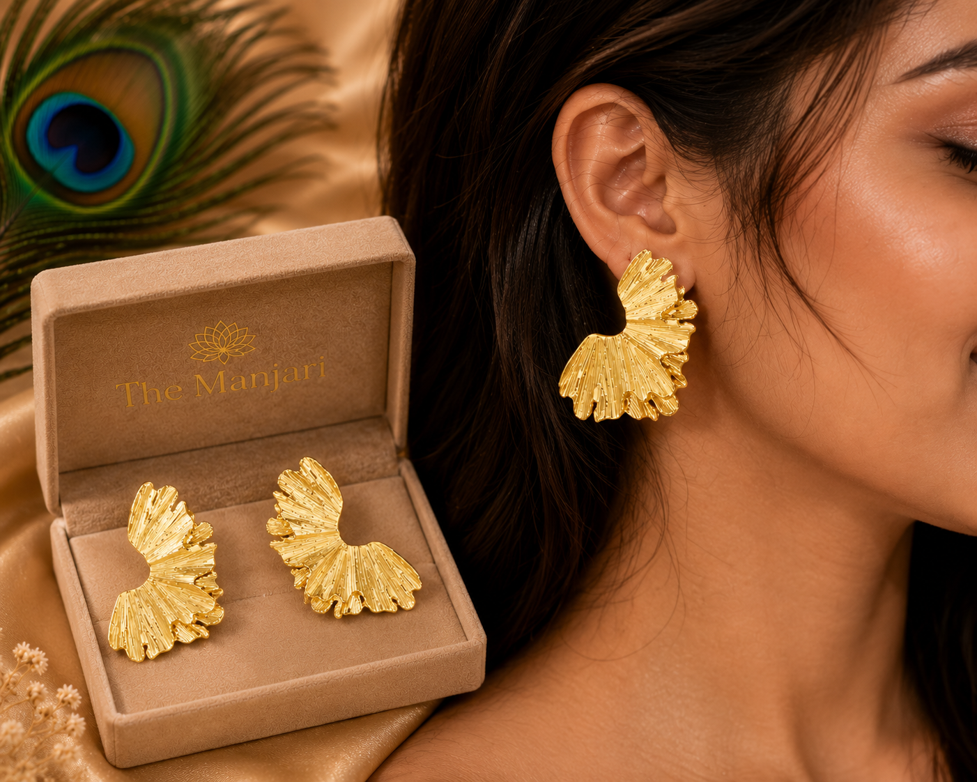 Luxury Sculpted Leaf Statement Earrings – Gold & Silver Stainless Steel Waterproof Earrings | Tarnish-Free Women's Earrings