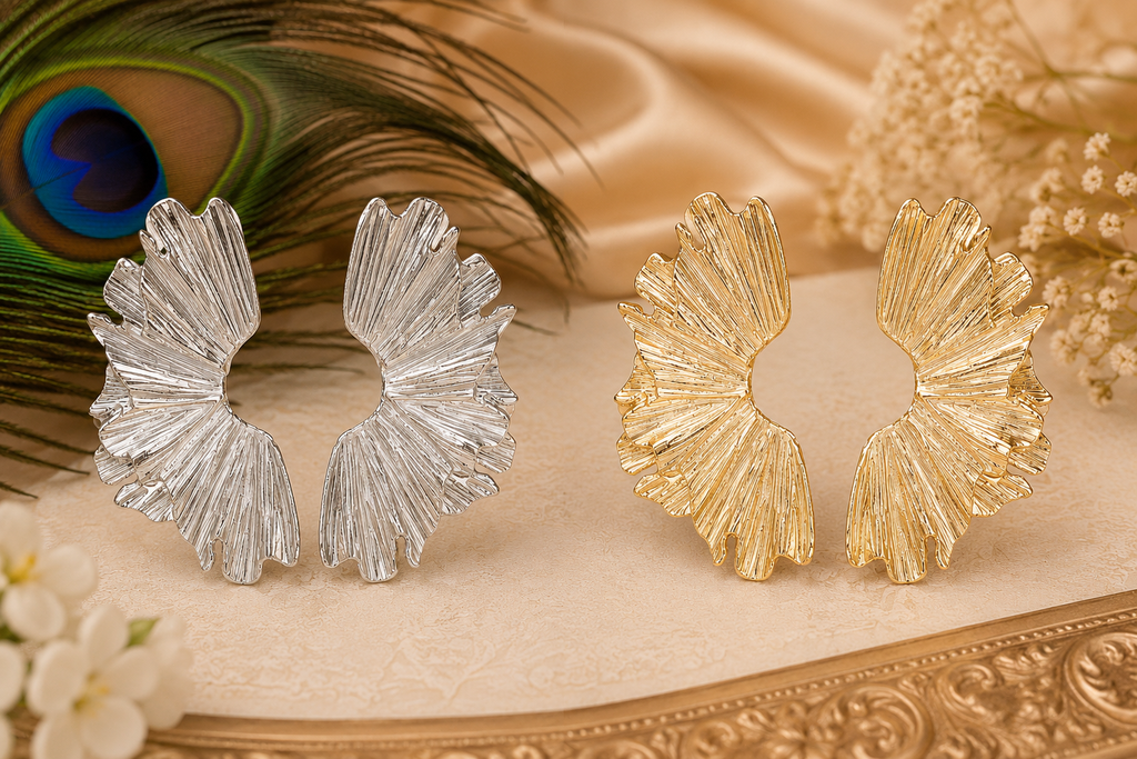 Luxury Sculpted Leaf Statement Earrings – Gold & Silver Stainless Steel Waterproof Earrings | Tarnish-Free Women's Earrings