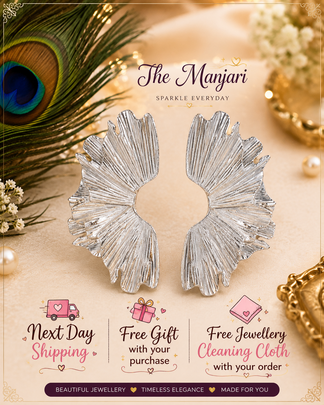 Luxury Sculpted Leaf Statement Earrings – Gold & Silver Stainless Steel Waterproof Earrings | Tarnish-Free Women's Earrings