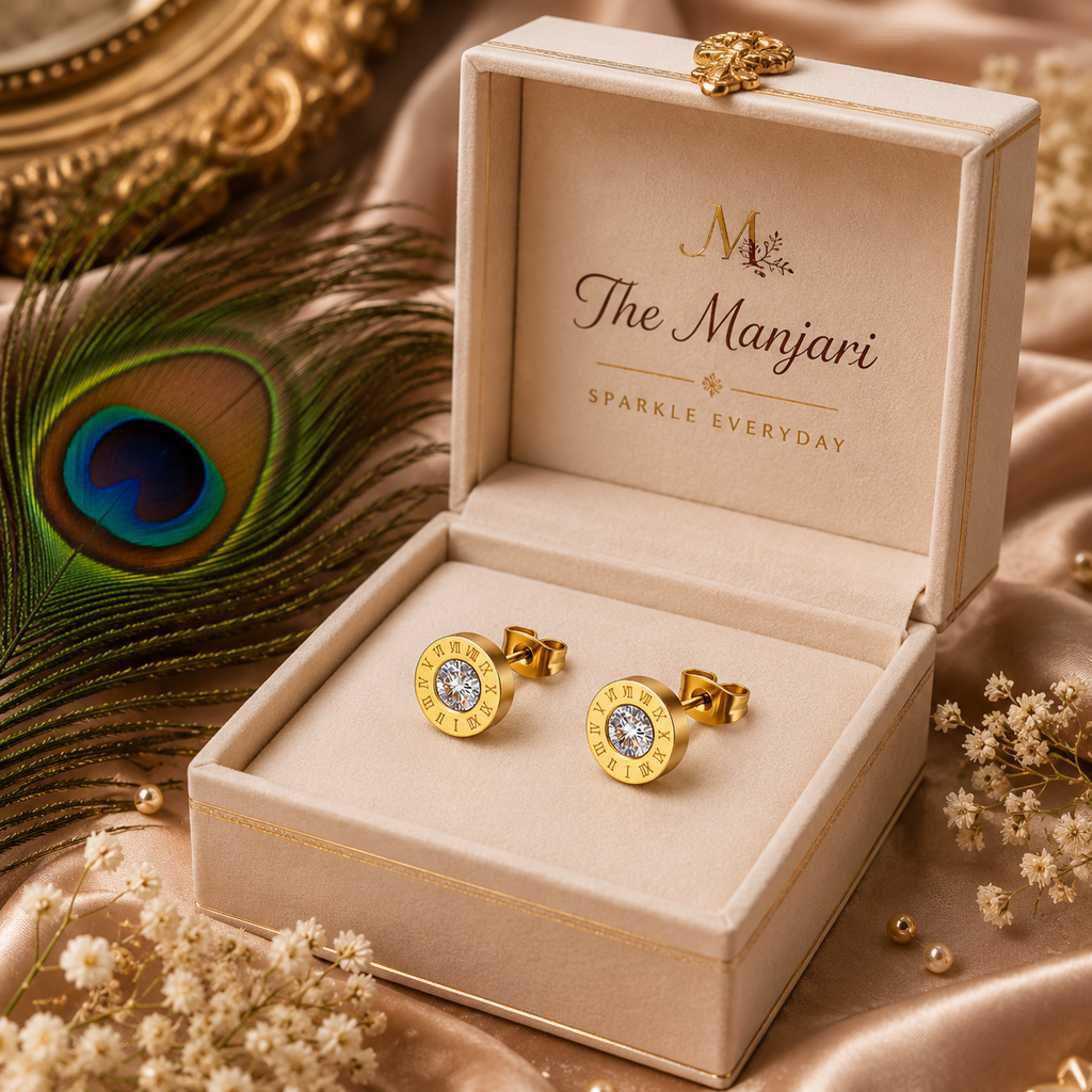 8mm Roman Numeral Stud Earrings | Waterproof Tarnish-Free 18K Gold Plated Stainless Steel Earrings for Women and Men