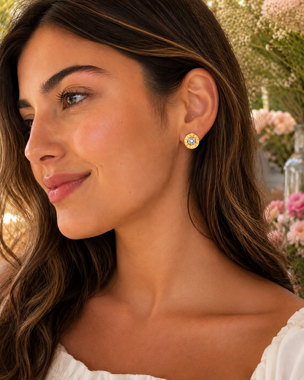 8mm Roman Numeral Stud Earrings | Waterproof Tarnish-Free 18K Gold Plated Stainless Steel Earrings for Women and Men