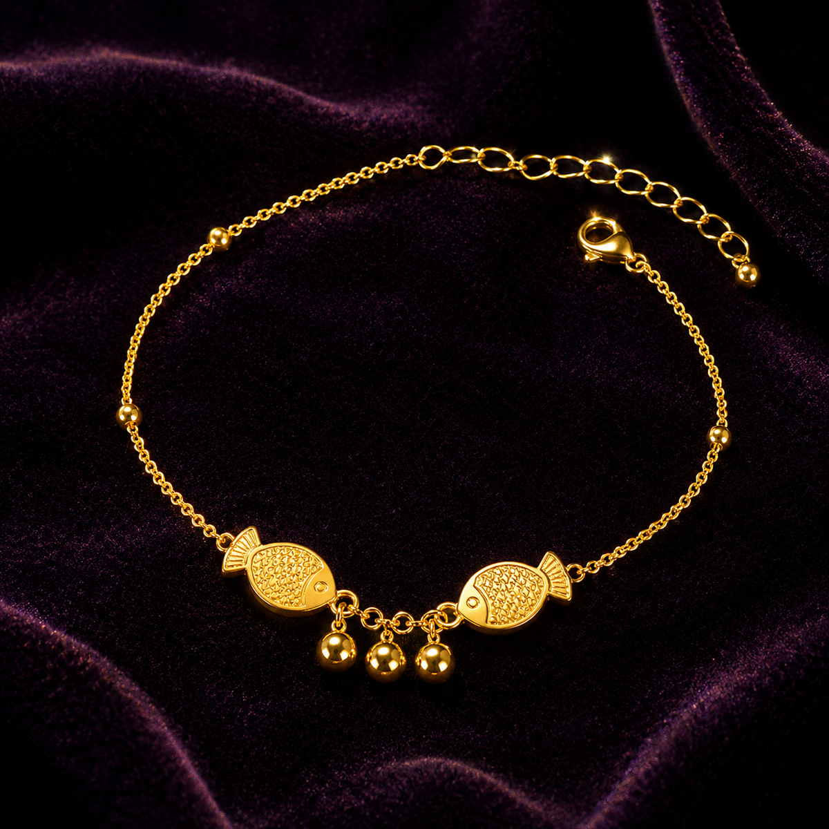 Fish Charm Anklet for Women – Waterproof Gold Stainless Steel Anklet, Tarnish-Free Adjustable Beach Anklet, Dainty Foot Jewelry Gift