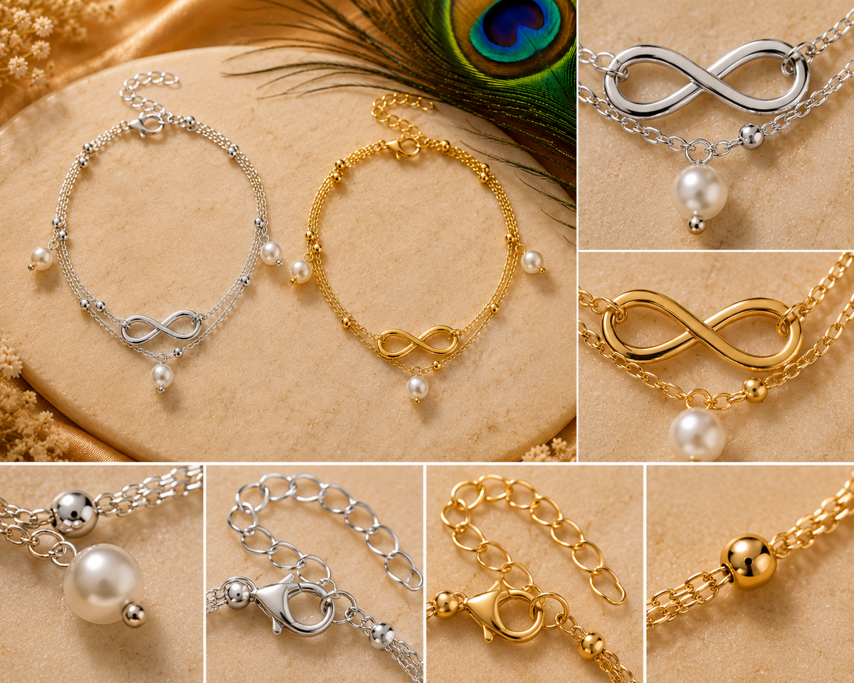Infinity Pearl Anklet for Women – Gold & Silver Waterproof Anklet, Tarnish-Free Adjustable Stainless Steel Beach Foot Jewelry