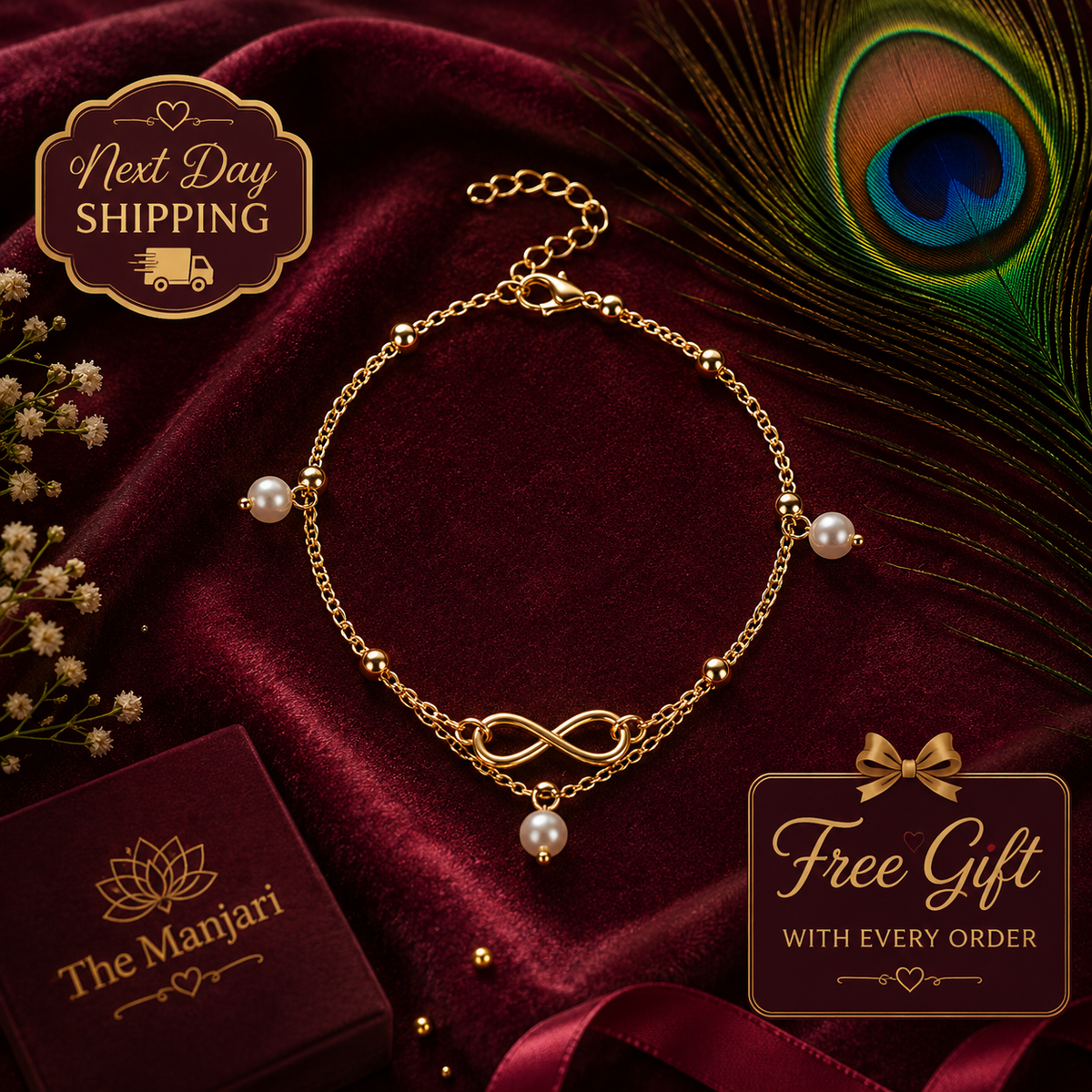 Infinity Pearl Anklet for Women – Gold & Silver Waterproof Anklet, Tarnish-Free Adjustable Stainless Steel Beach Foot Jewelry
