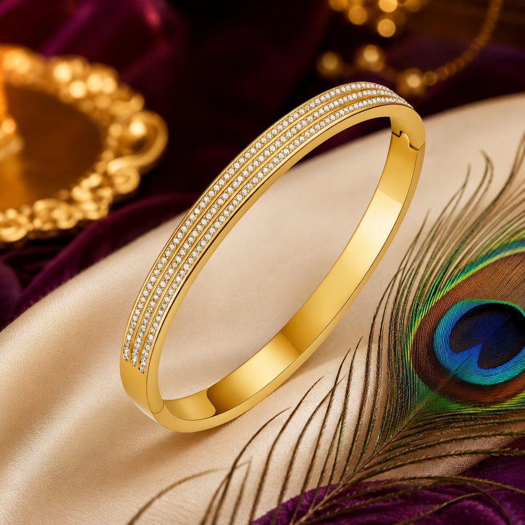 18K Gold Plated CZ Bangle Bracelet – Waterproof Tarnish-Free Stainless Steel Cuff Bracelet for Women | Elegant Stackable Jewelry