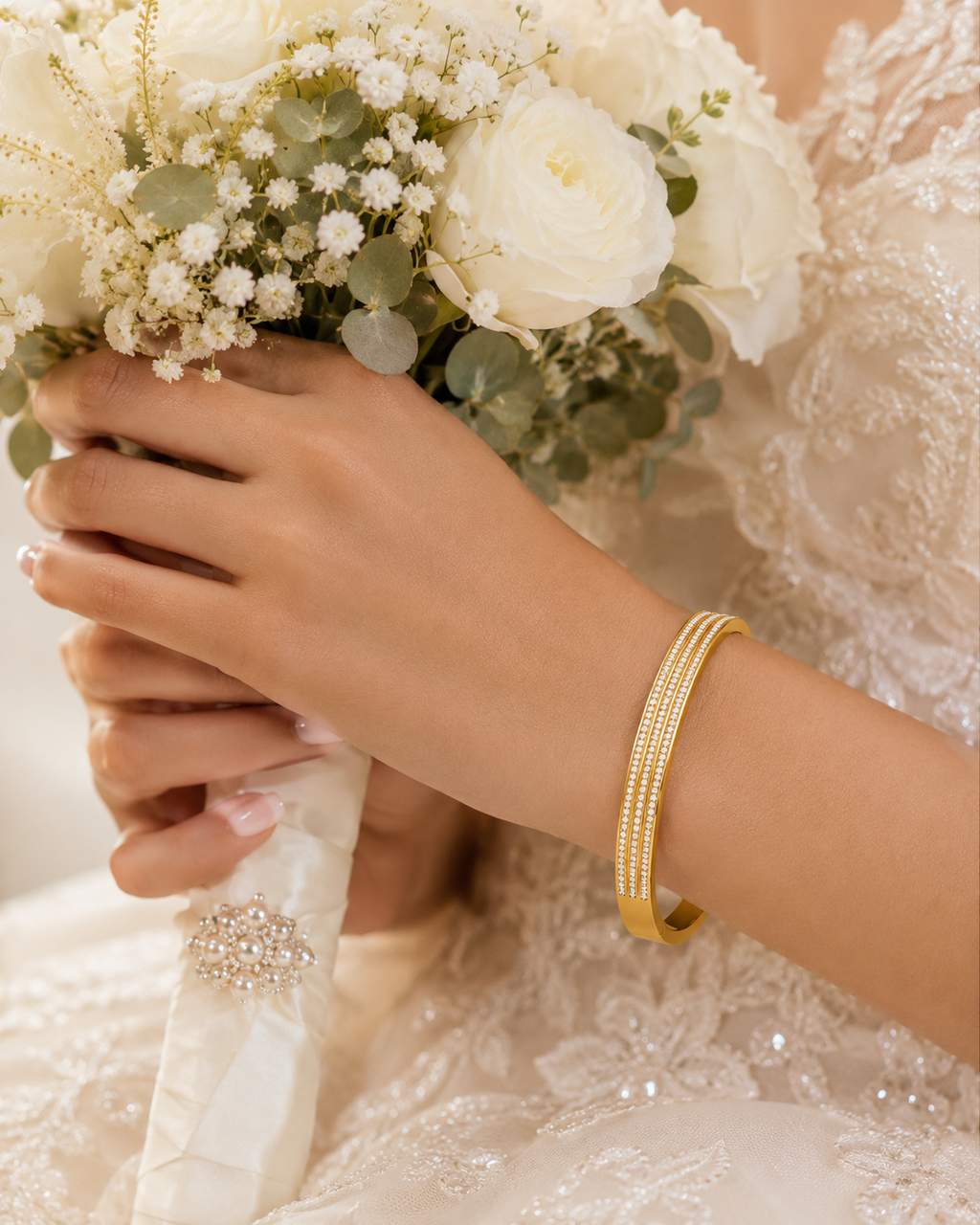 18K Gold Plated CZ Bangle Bracelet – Waterproof Tarnish-Free Stainless Steel Cuff Bracelet for Women | Elegant Stackable Jewelry