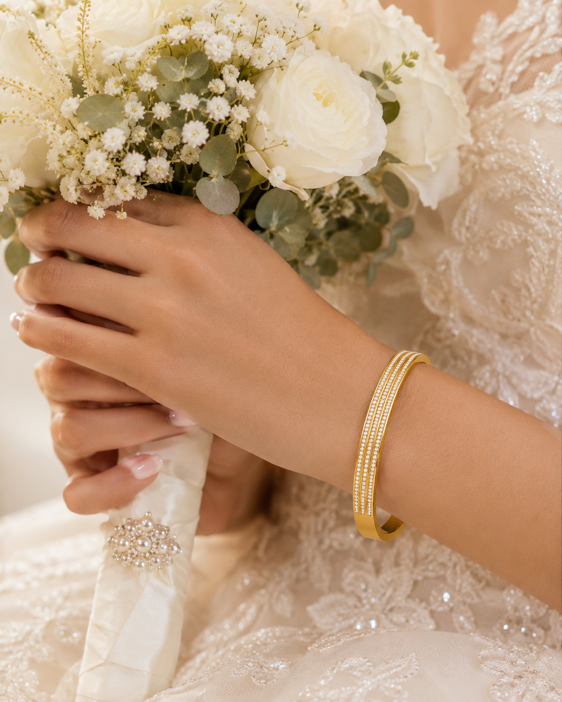 18K Gold Plated CZ Bangle Bracelet – Waterproof Tarnish-Free Stainless Steel Cuff Bracelet for Women | Elegant Stackable Jewelry