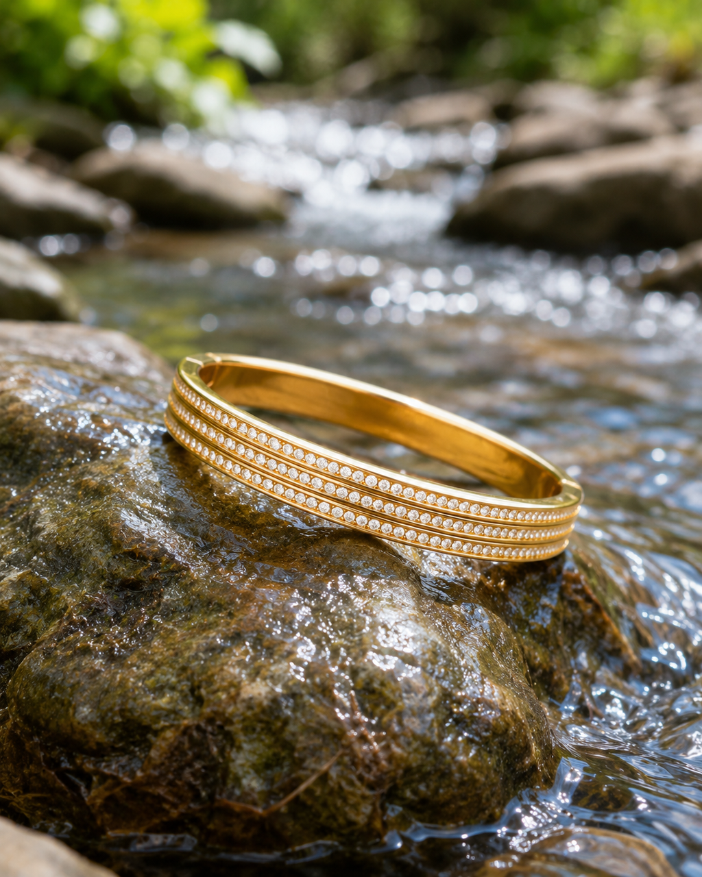 18K Gold Plated CZ Bangle Bracelet – Waterproof Tarnish-Free Stainless Steel Cuff Bracelet for Women | Elegant Stackable Jewelry
