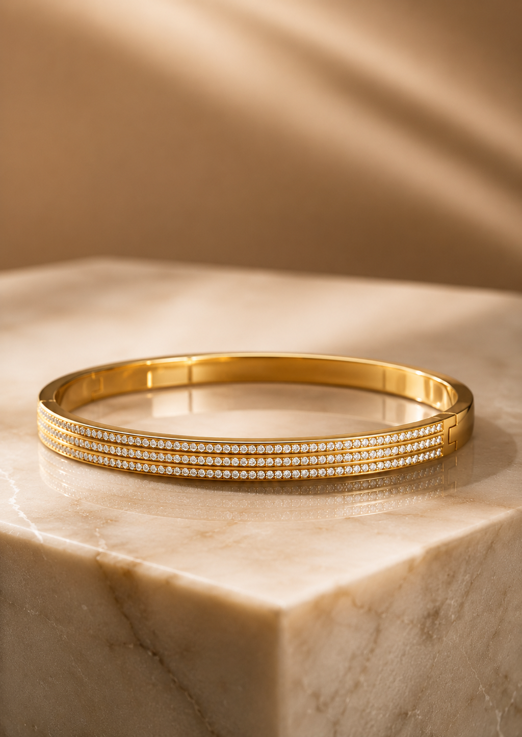 18K Gold Plated CZ Bangle Bracelet – Waterproof Tarnish-Free Stainless Steel Cuff Bracelet for Women | Elegant Stackable Jewelry