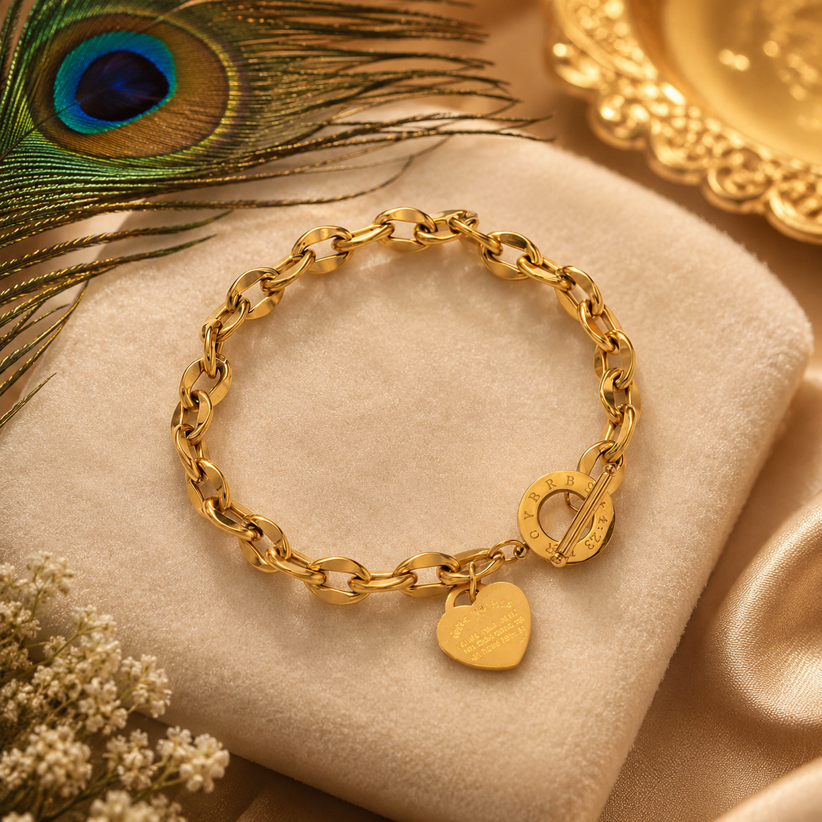 Luxury Heart Charm Chain Bracelet – Gold & Silver Stainless Steel Waterproof Bracelet | Tarnish-Free Women's Jewelry