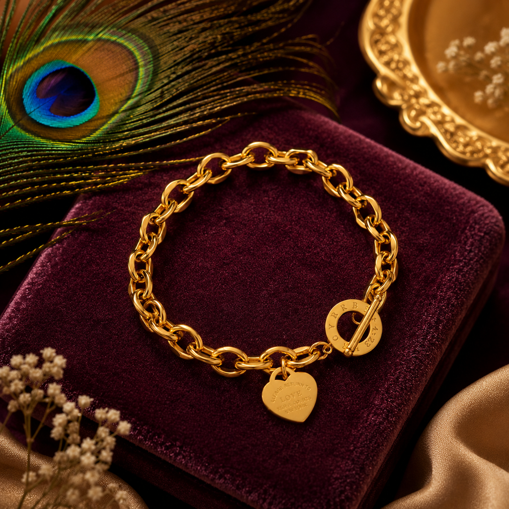 Luxury Heart Charm Chain Bracelet – Gold & Silver Stainless Steel Waterproof Bracelet | Tarnish-Free Women's Jewelry