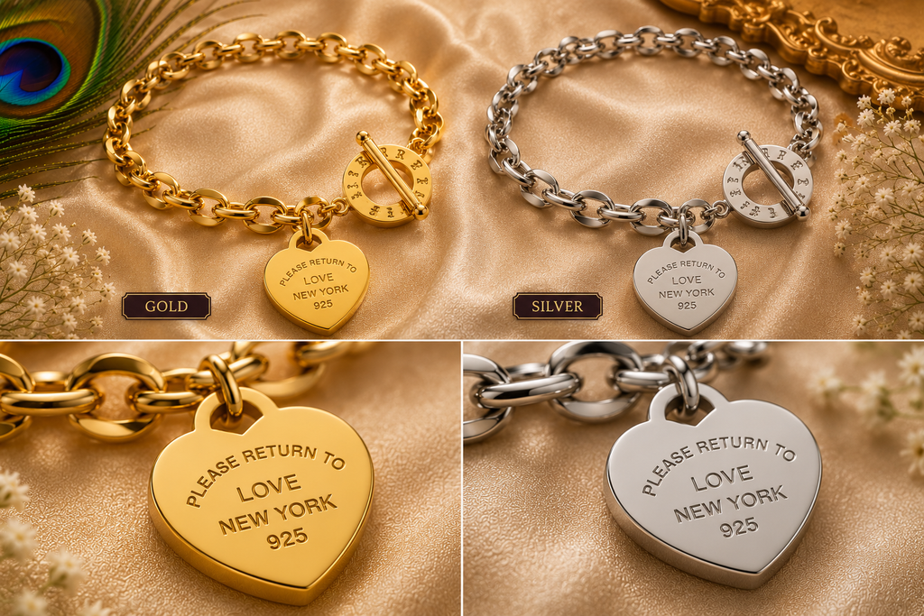 Luxury Heart Charm Chain Bracelet – Gold & Silver Stainless Steel Waterproof Bracelet | Tarnish-Free Women's Jewelry