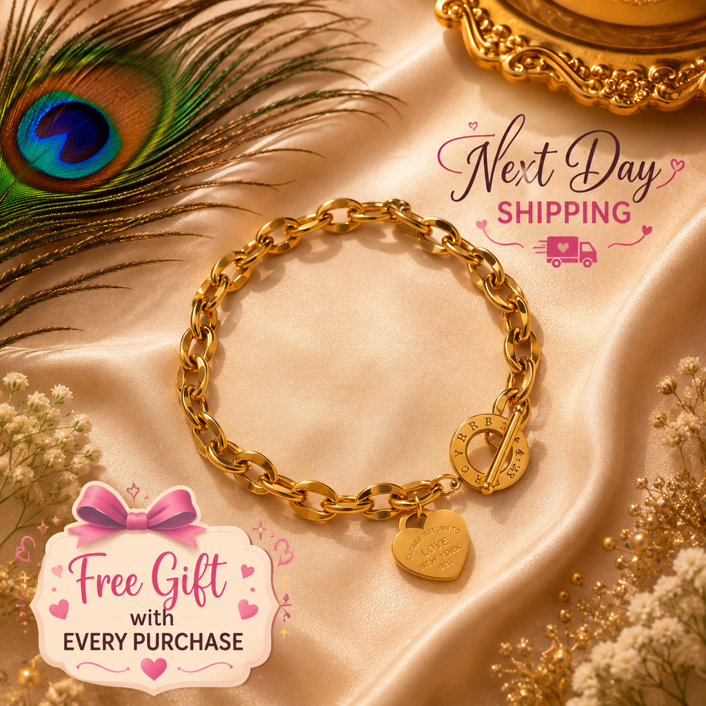 Luxury Heart Charm Chain Bracelet – Gold & Silver Stainless Steel Waterproof Bracelet | Tarnish-Free Women's Jewelry