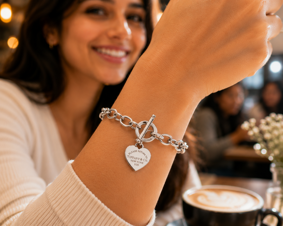 Luxury Heart Charm Chain Bracelet – Gold & Silver Stainless Steel Waterproof Bracelet | Tarnish-Free Women's Jewelry