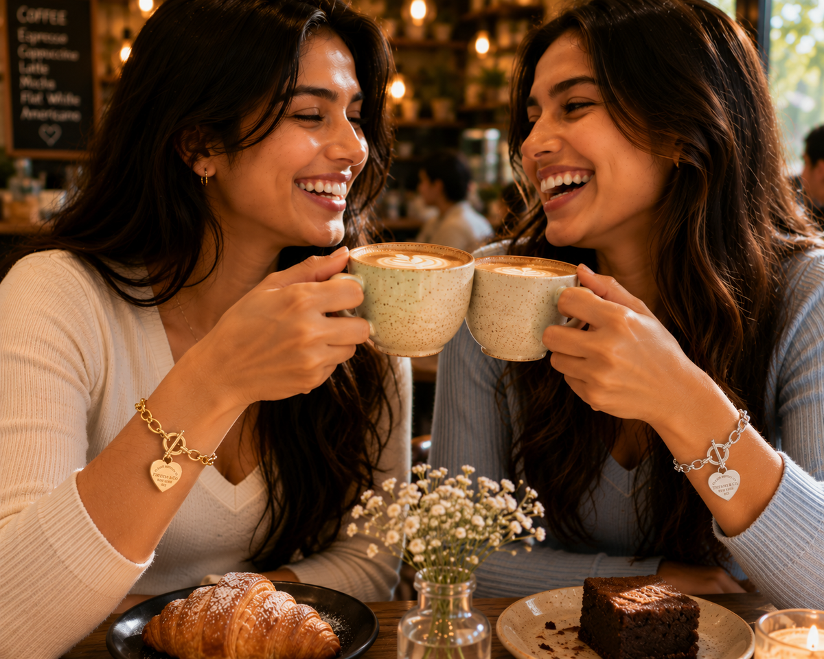 Luxury Heart Charm Chain Bracelet – Gold & Silver Stainless Steel Waterproof Bracelet | Tarnish-Free Women's Jewelry
