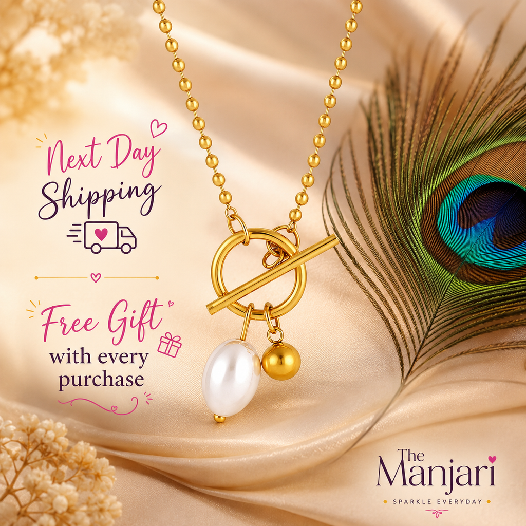 Luna Pearl Toggle Necklace – 18K Gold Plated Freshwater Pearl Pendant Necklace for Women | Waterproof & Tarnish Resistant