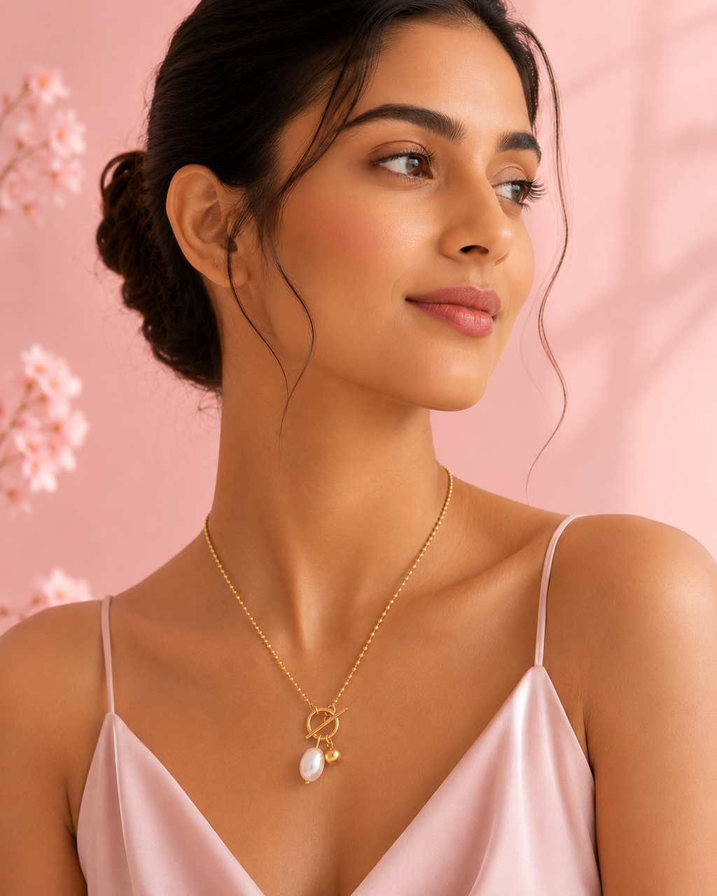 Luna Pearl Toggle Necklace – 18K Gold Plated Freshwater Pearl Pendant Necklace for Women | Waterproof & Tarnish Resistant