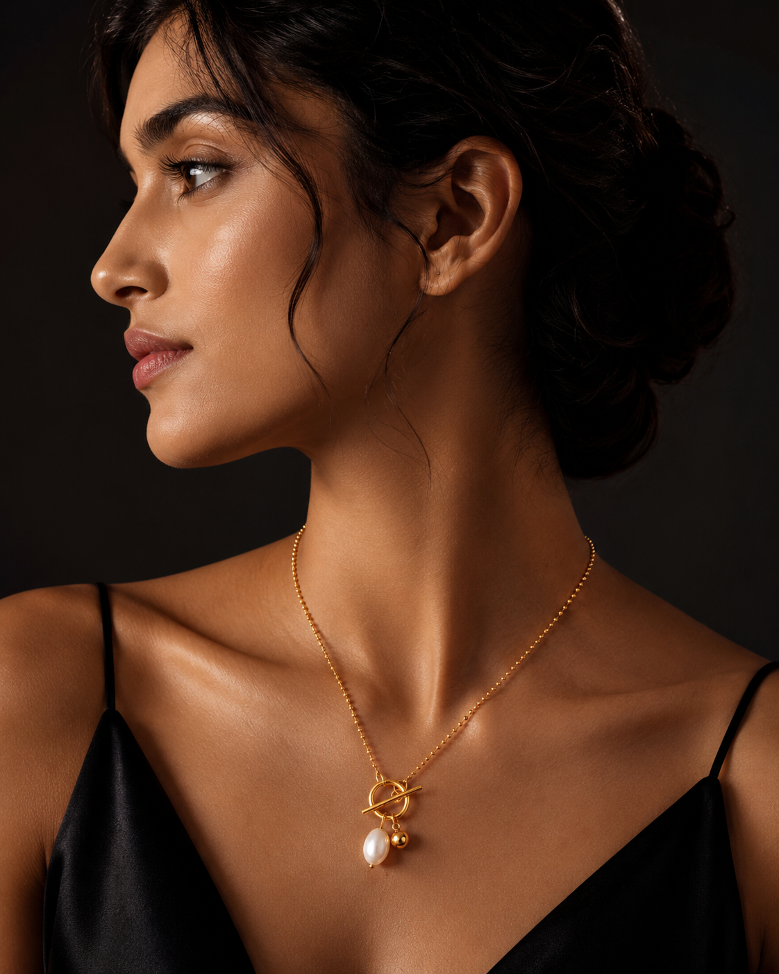 Luna Pearl Toggle Necklace – 18K Gold Plated Freshwater Pearl Pendant Necklace for Women | Waterproof & Tarnish Resistant