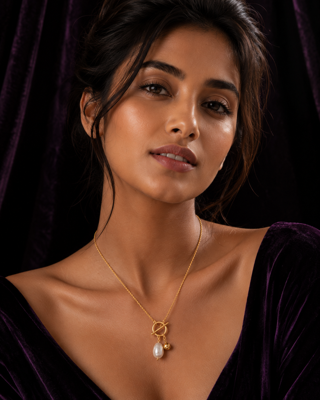 Luna Pearl Toggle Necklace – 18K Gold Plated Freshwater Pearl Pendant Necklace for Women | Waterproof & Tarnish Resistant