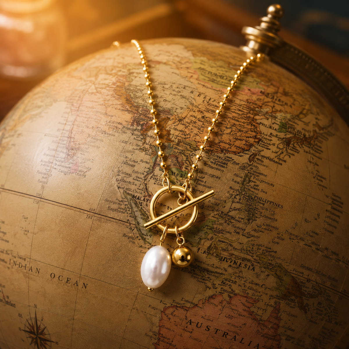 Luna Pearl Toggle Necklace – 18K Gold Plated Freshwater Pearl Pendant Necklace for Women | Waterproof & Tarnish Resistant