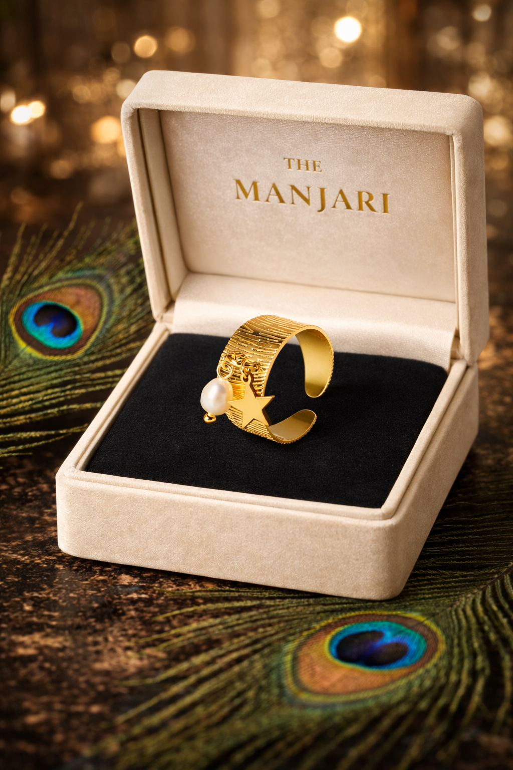 Adjustable Heart & Star Charm Ring | Waterproof 18K Gold Plated Stainless Steel Ring for Women