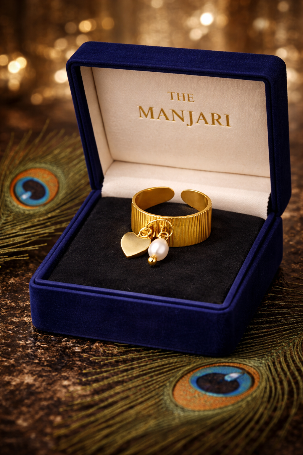 Adjustable Heart & Star Charm Ring | Waterproof 18K Gold Plated Stainless Steel Ring for Women