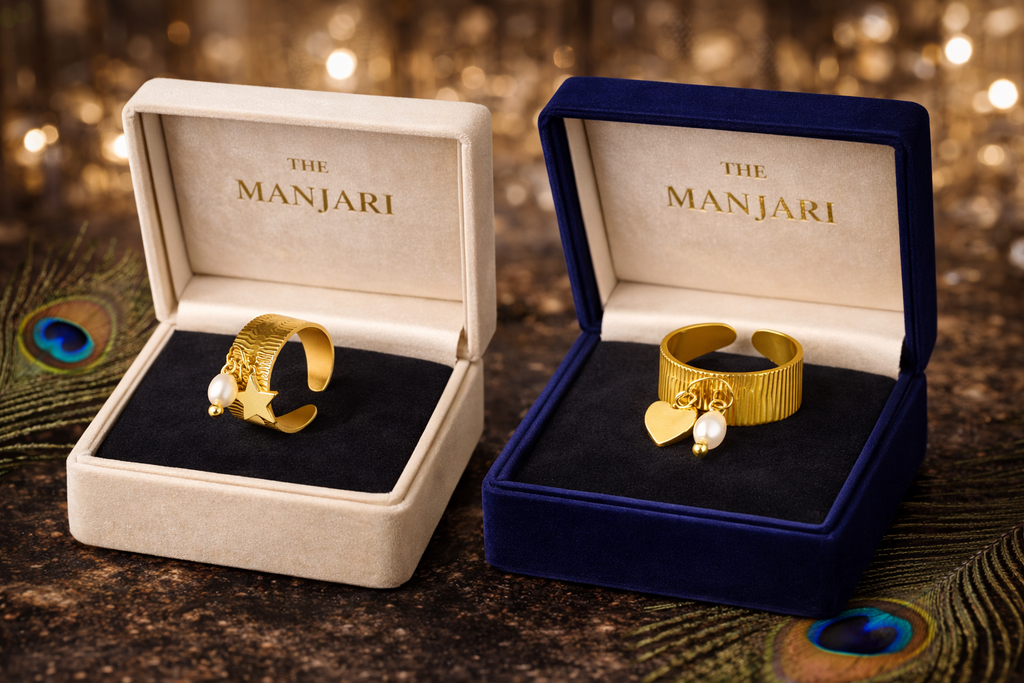 Adjustable Heart & Star Charm Ring | Waterproof 18K Gold Plated Stainless Steel Ring for Women