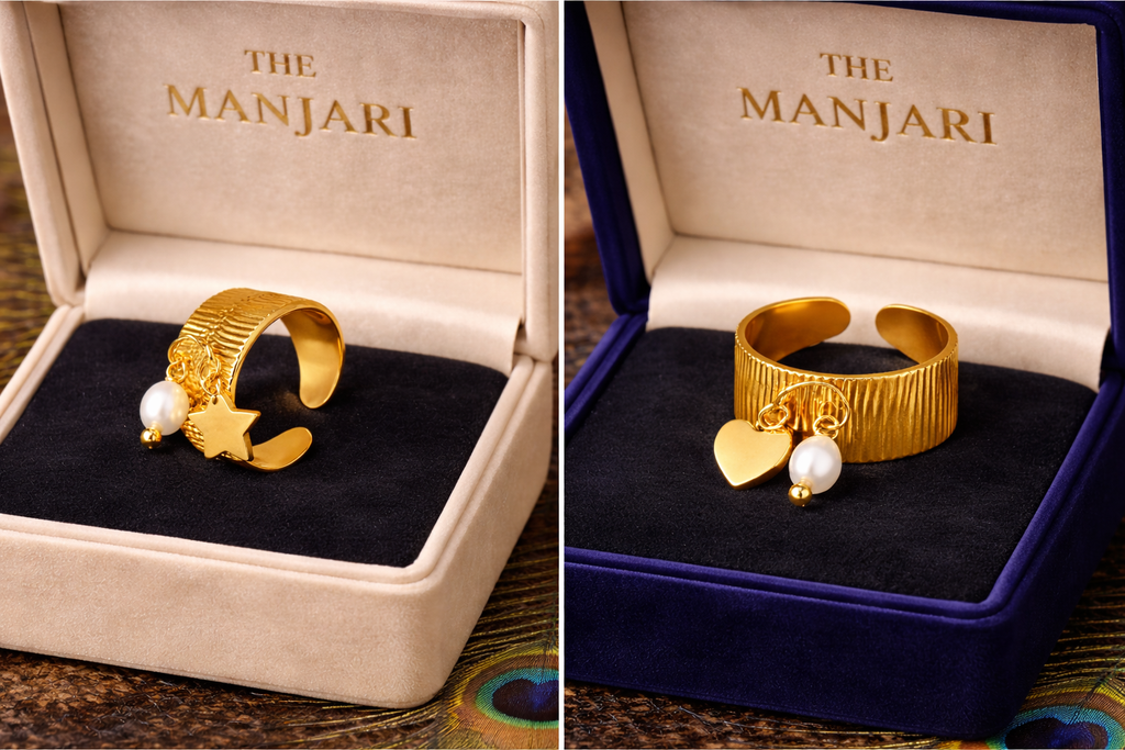 Adjustable Heart & Star Charm Ring | Waterproof 18K Gold Plated Stainless Steel Ring for Women
