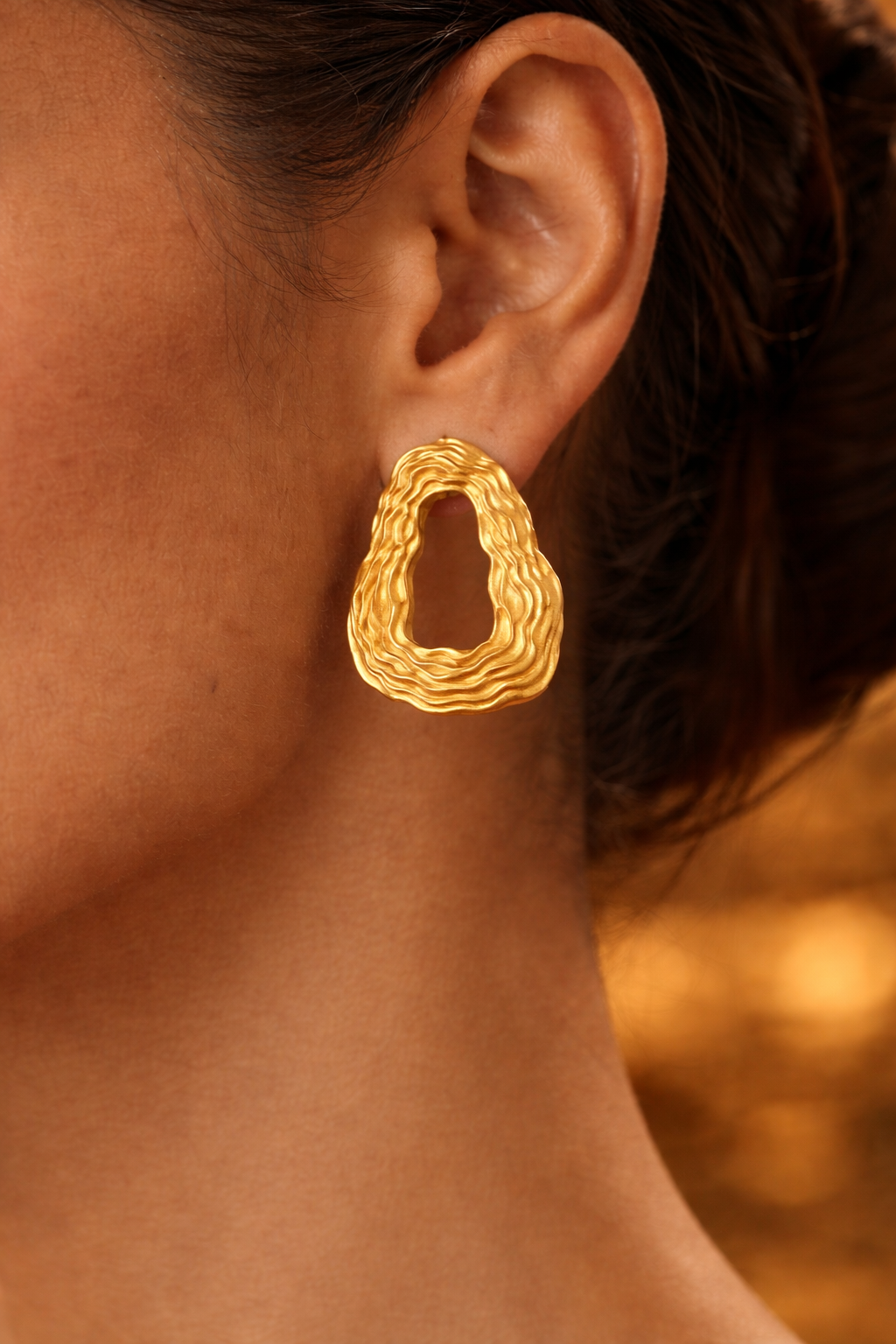 Organic Statement Earrings for Women – Gold & Silver Textured Geometric Earrings, Waterproof Tarnish-Free Stainless Steel Jewelry