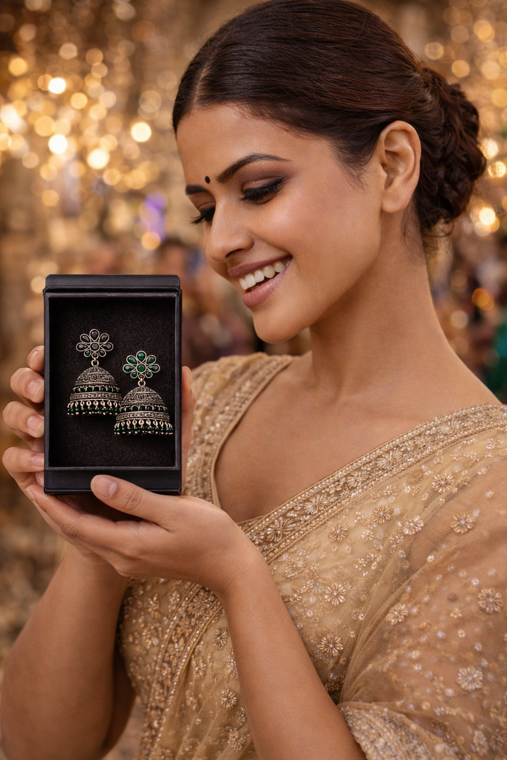 Oxidised Silver Floral Jhumka Earrings