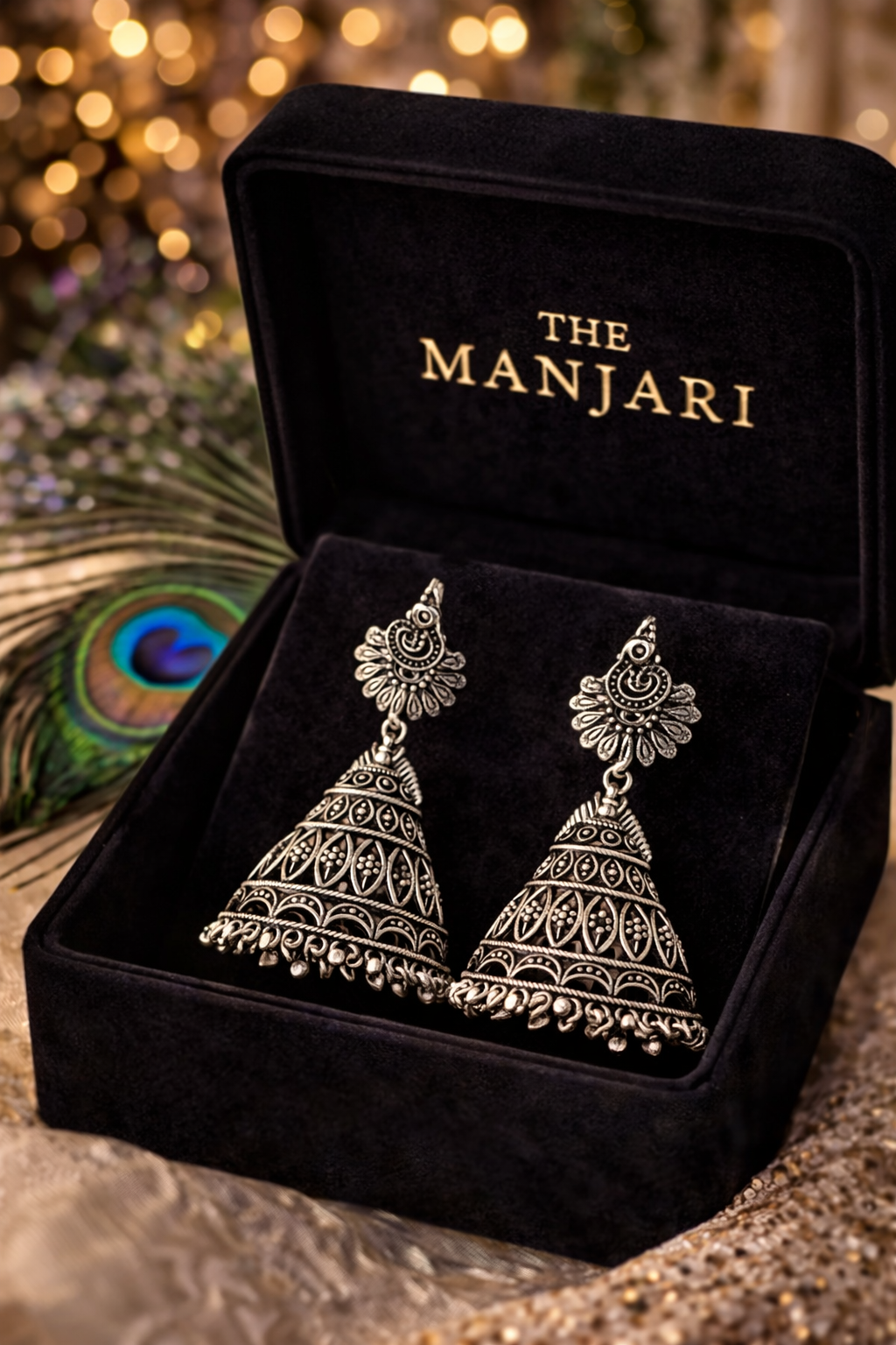 Temple Heritage Oxidised Jhumka Earrings