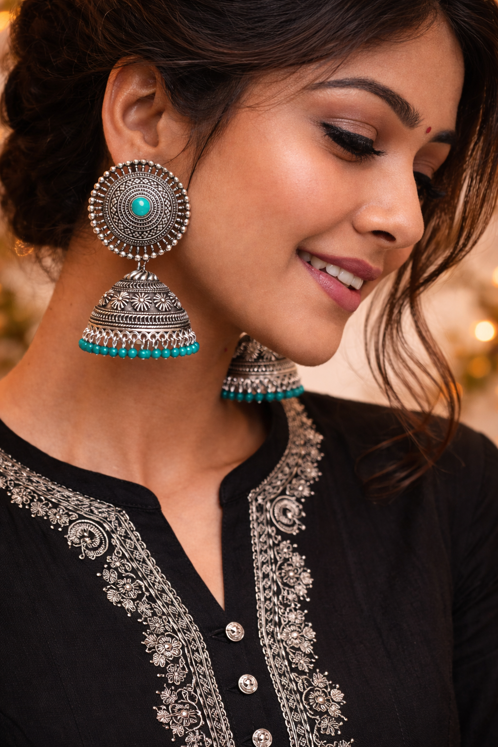 Oxidised Silver Jhumka Earrings
