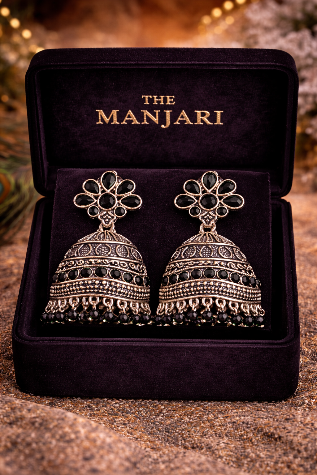 Oxidised Silver Floral Jhumka Earrings