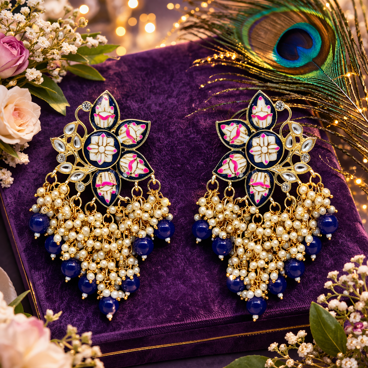 Handcrafted Kundan Meenakari Chandbali Earrings for Women – Traditional Indian Pearl Dangle Earrings | Bridal & Festive Jewelry