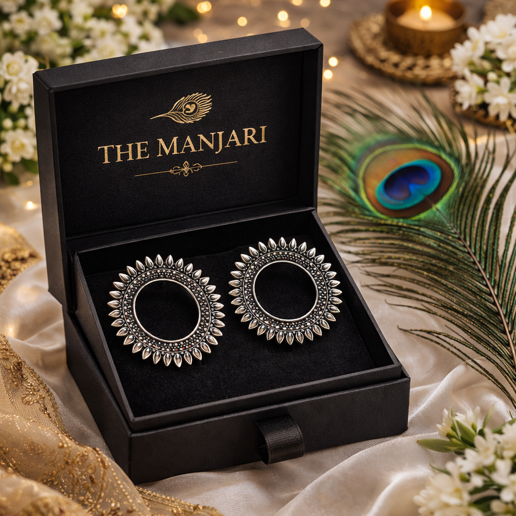 Sunburst Tribal Oxidised Hoop Earrings
