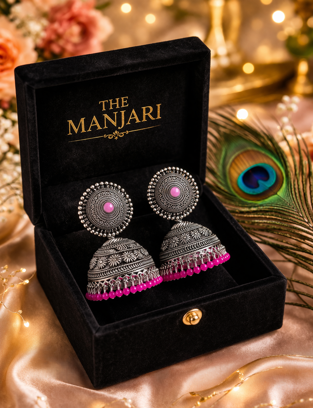 Oxidised Silver Jhumka Earrings