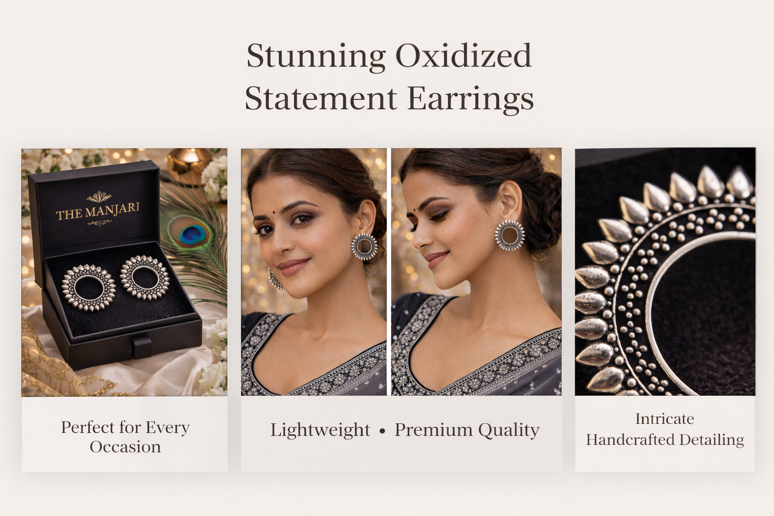 Sunburst Tribal Oxidised Hoop Earrings