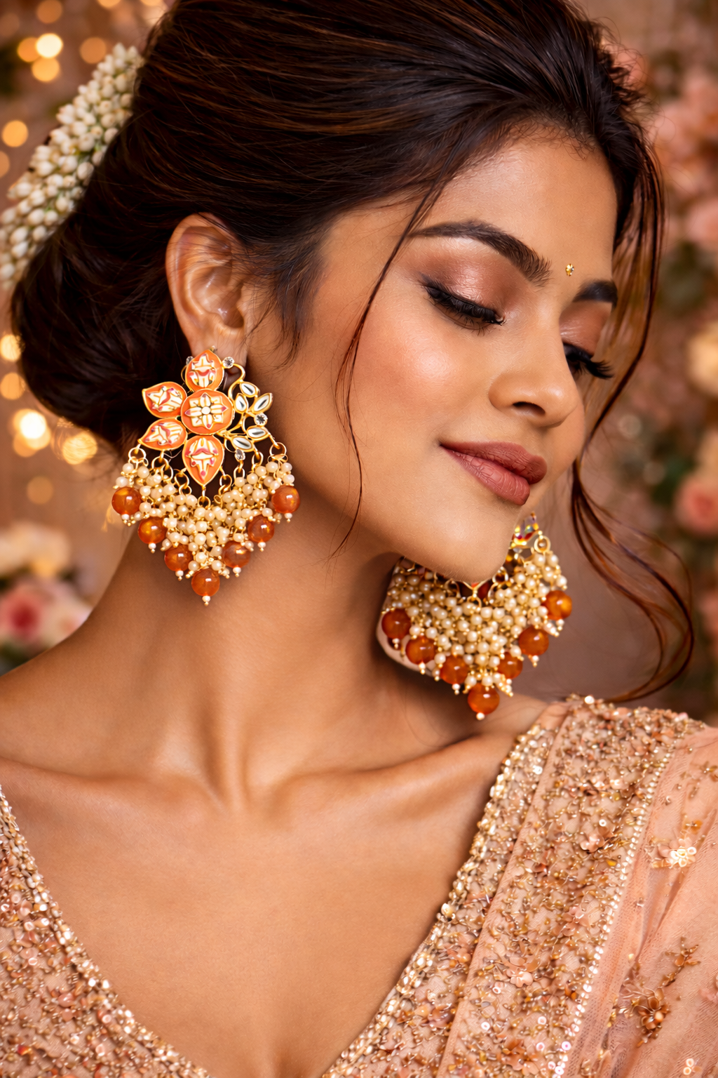 Traditional Floral Chandbali Earrings