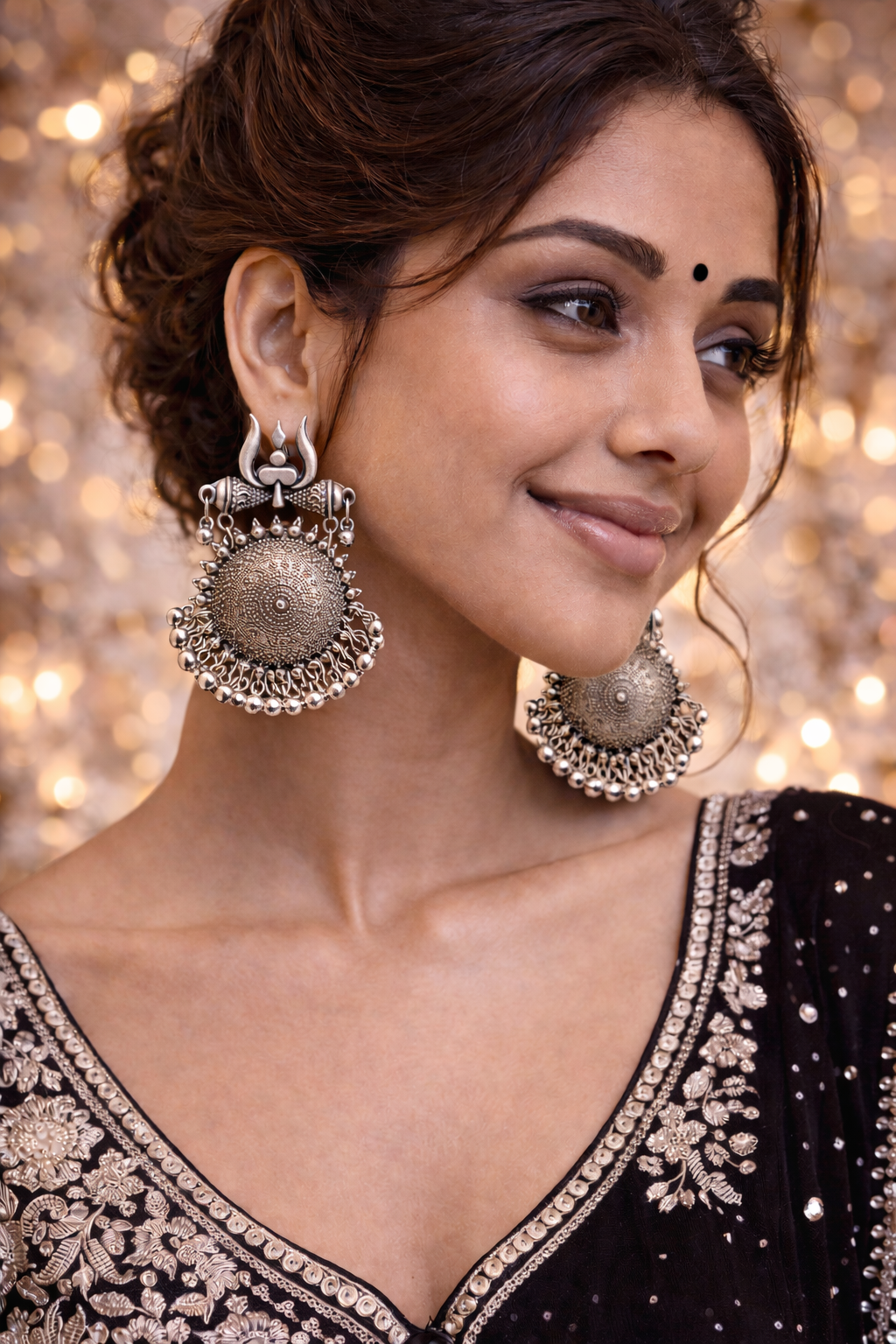 Oxidised Tribal Trishul Earrings